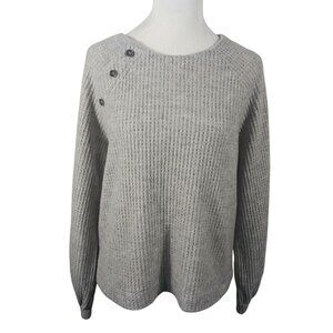 Mello Day Gray Waffle Top Long Sleeve Size Medium, Button Accent, Casual Comfort
